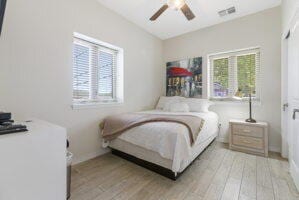 212 W Main St, Branson, MO 65616 - bedroom with visible vents, light wood-style flooring, and a ceiling fan