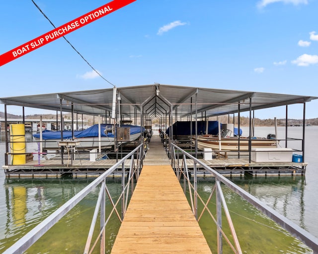 view of dock with a water view and boat lift