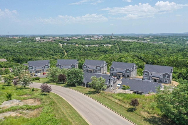 aerial view with a residential view and a forest view