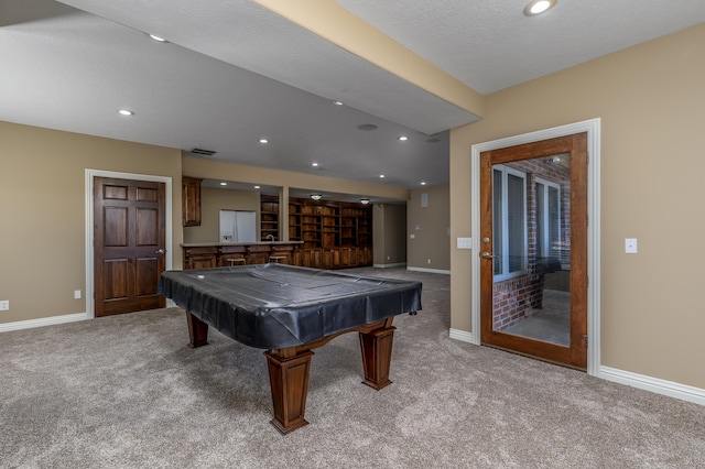 game room featuring baseboards and carpet flooring