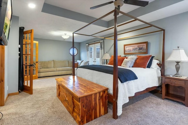 bedroom featuring carpet floors and french doors