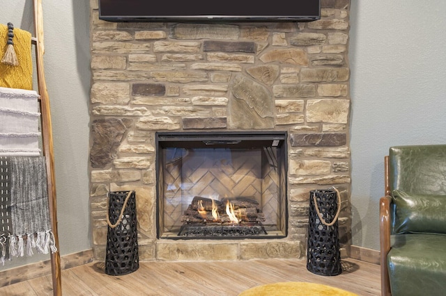 interior details with a fireplace