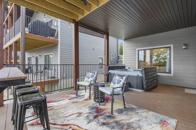 view of patio featuring a hot tub