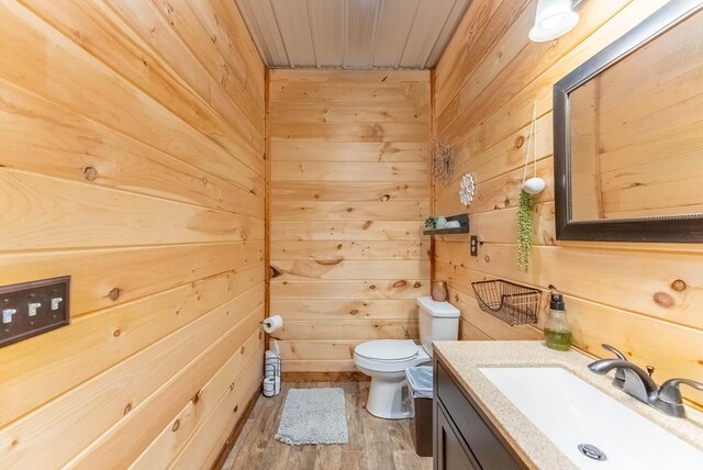 80 Serenity Ct, Gepp, AR 72538 - bathroom featuring toilet, wooden walls, wood finished floors, and vanity