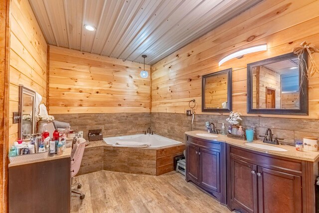 80 Serenity Ct, Gepp, AR 72538 - full bath with a garden tub, wood finished floors, wooden ceiling, and a sink