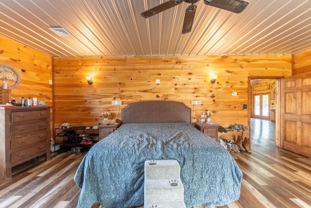 80 Serenity Ct, Gepp, AR 72538 - bedroom featuring wood ceiling, wood finished floors, visible vents, and wooden walls