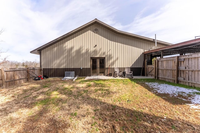 80 Serenity Ct, Gepp, AR 72538 - rear view of house with french doors, a yard, a patio area, central AC, and fence