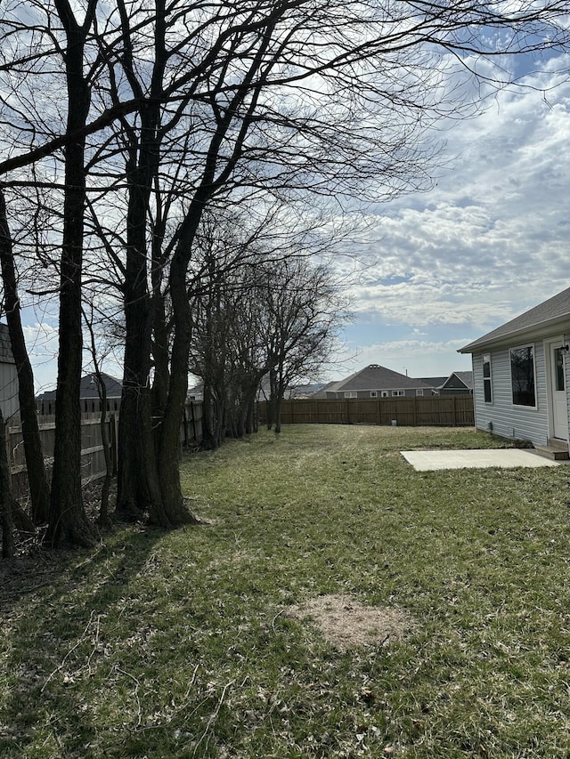 view of yard with a patio area and a fenced backyard