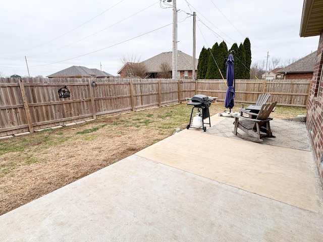 view of patio with a fenced backyard and grilling area