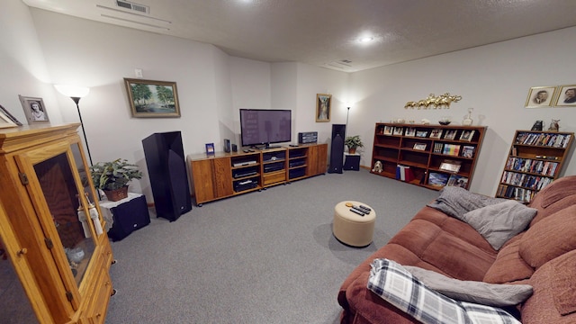 living room featuring carpet floors and visible vents