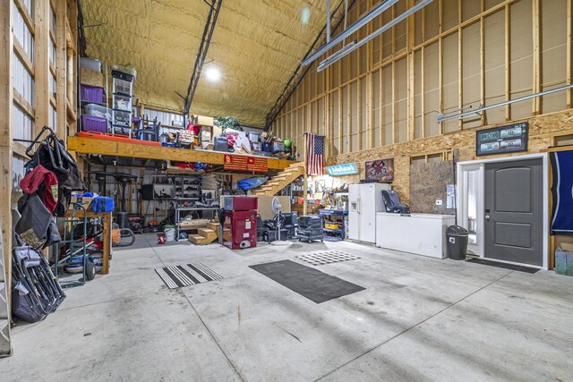 garage featuring a workshop area