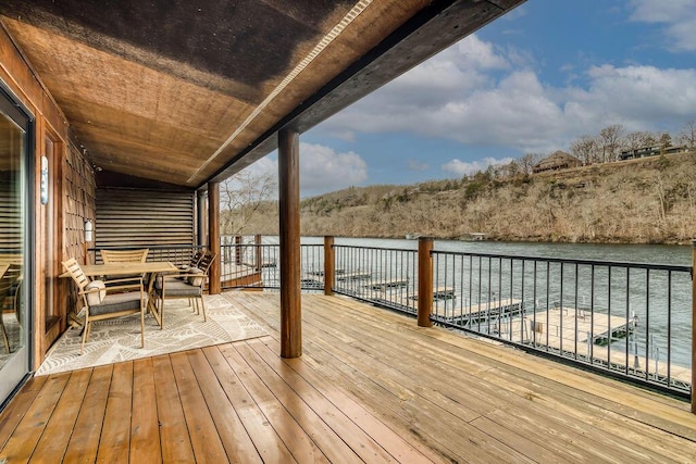 deck featuring a water view