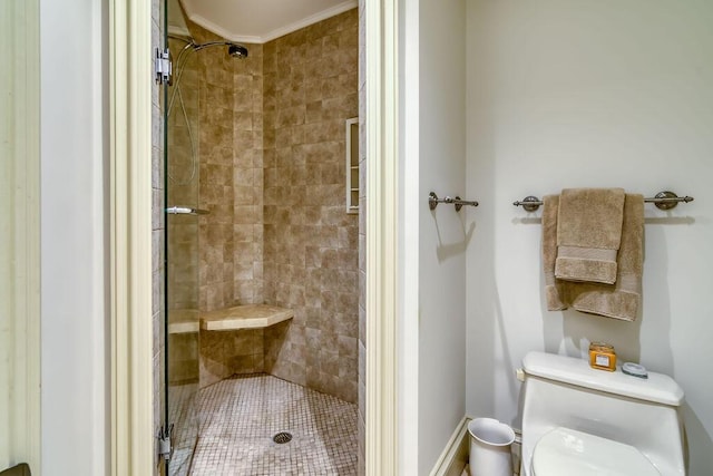 full bathroom with a stall shower and toilet