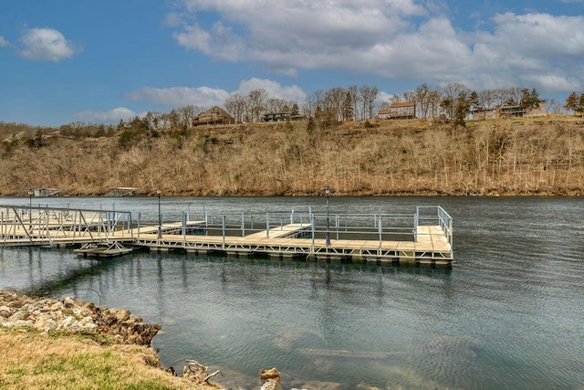 view of dock with a water view