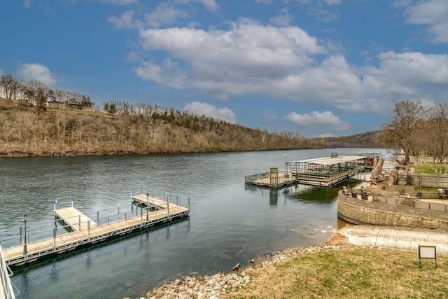 view of dock with a water view