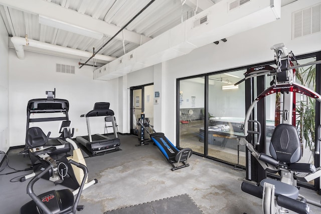 workout area with visible vents