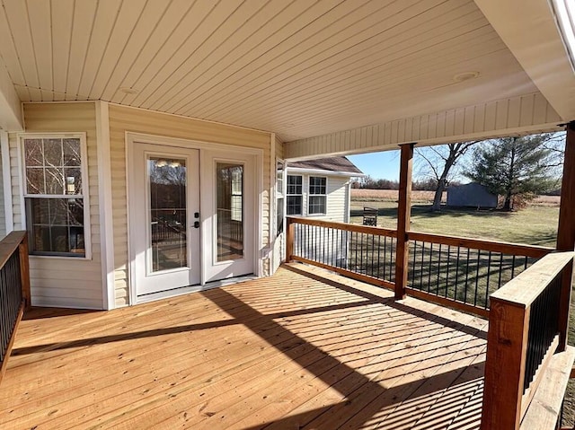 wooden terrace with french doors