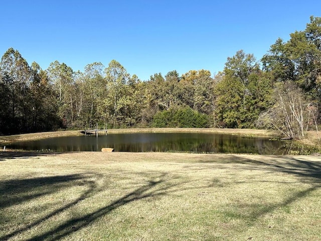 property view of water featuring a forest view