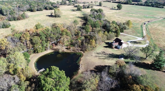 bird's eye view featuring a forest view and a rural view