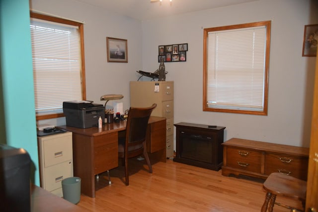 office area with light wood-style flooring