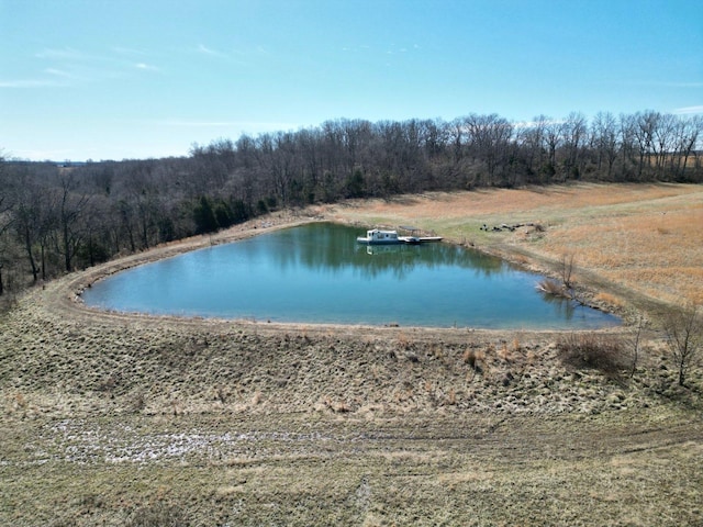 property view of water featuring a forest view