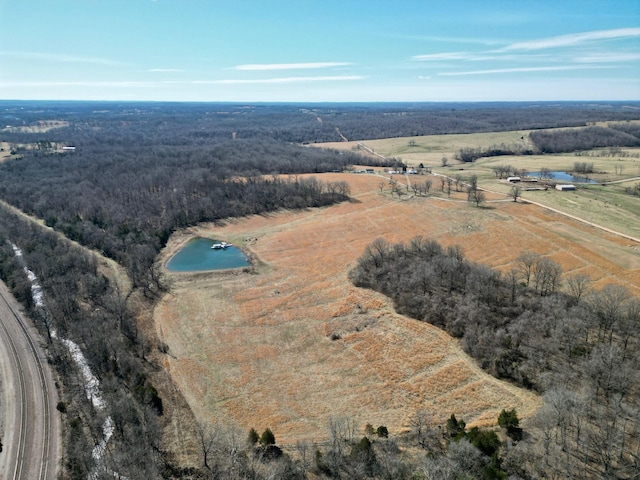 drone / aerial view with a water view and a rural view