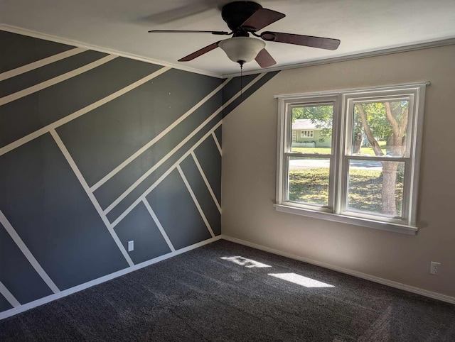 bonus room with a ceiling fan, carpet, and baseboards