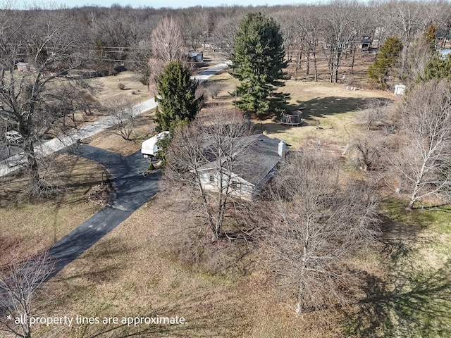 bird's eye view featuring a forest view