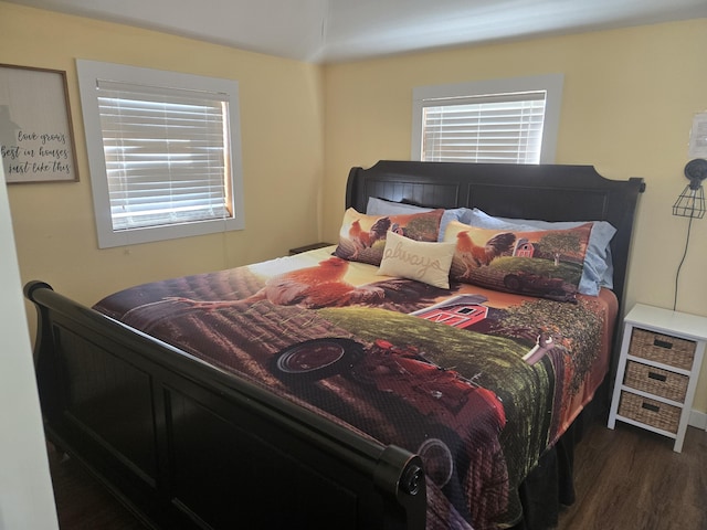 bedroom featuring multiple windows and wood finished floors