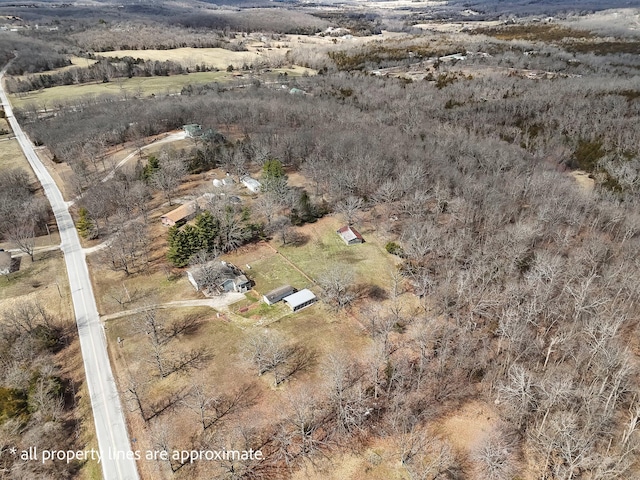 aerial view featuring a rural view