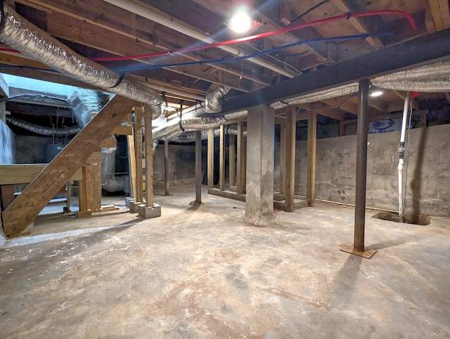 view of unfinished basement