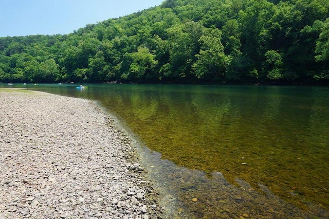 property view of water with a wooded view