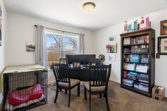 carpeted office space with baseboards