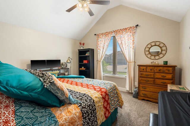 4427 E Kentbrook Dr, Springfield, MO 65802 - carpeted bedroom with lofted ceiling, a ceiling fan, and baseboards