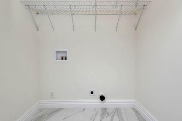 laundry room with washer hookup, marble finish floor, hookup for an electric dryer, laundry area, and baseboards