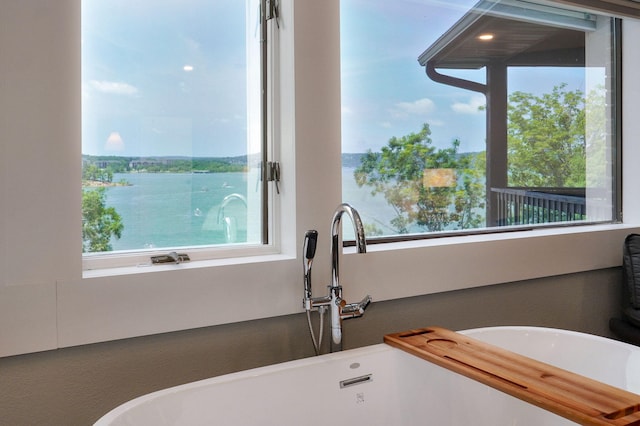 interior space featuring a sink and a freestanding bath