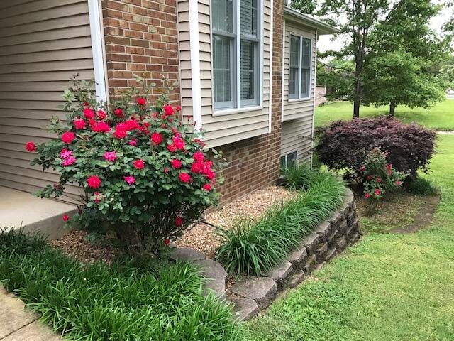 view of side of home with a lawn