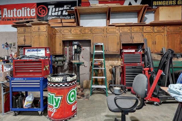 garage featuring a workshop area