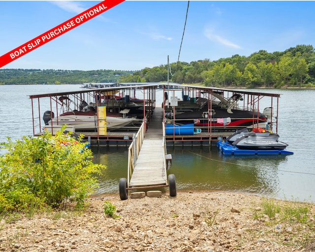 view of dock with a water view and boat lift