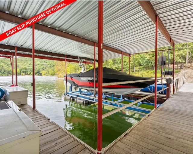 dock area featuring a water view and boat lift