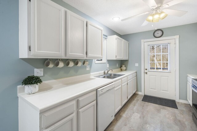 kitchen featuring a sink, white cabinets, dishwasher, and light countertops