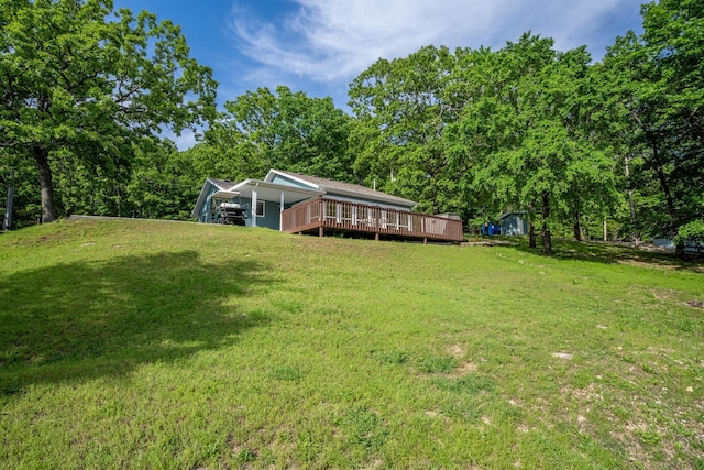 466 Buck Run Dr, Branson West, MO 65737 - view of green lawn featuring a wooden deck
