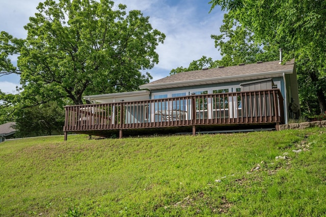 466 Buck Run Dr, Branson West, MO 65737 - back of property featuring a deck and a lawn