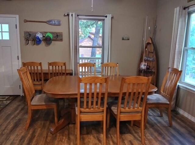 dining room with a healthy amount of sunlight and wood finished floors