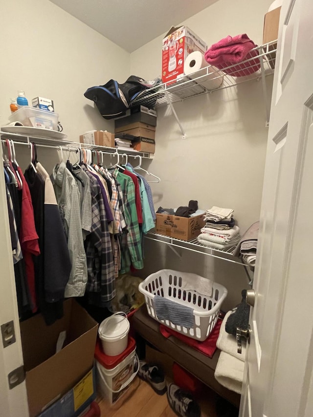 walk in closet featuring wood finished floors