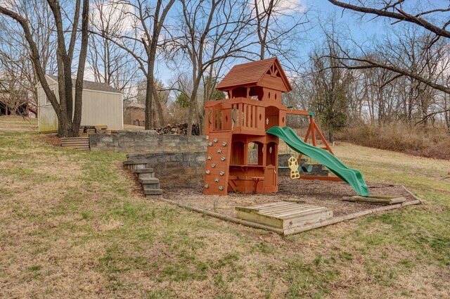 view of jungle gym with a yard