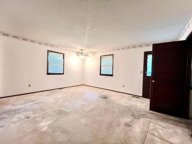 spare room with carpet flooring and a textured ceiling