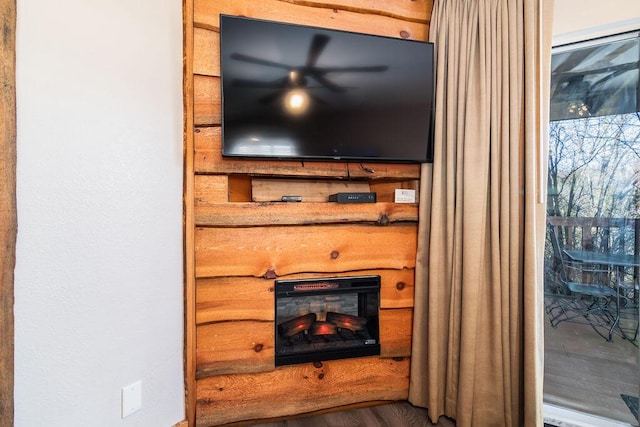 room details featuring a glass covered fireplace