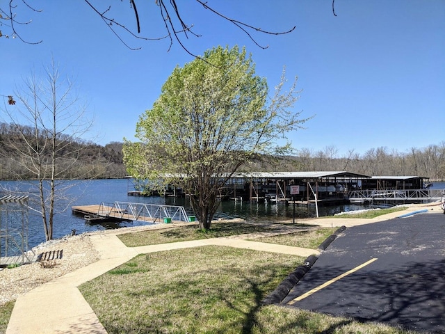 view of dock with a water view