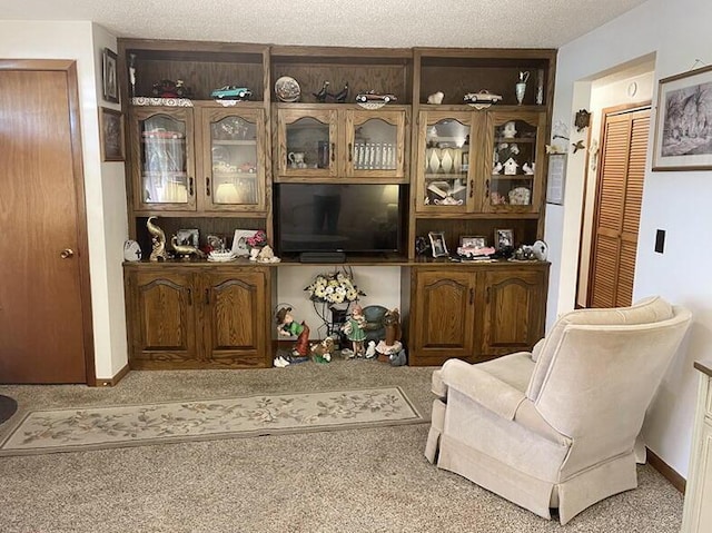 bar featuring baseboards, a textured ceiling, and carpet